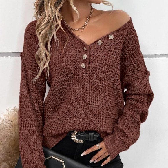 Button detailed knit Sweater top brown - Picture 5 of 5